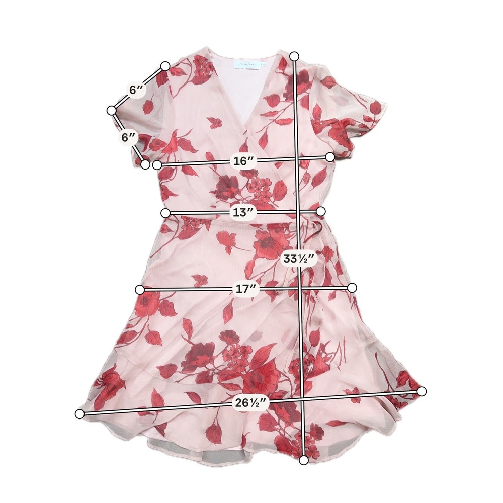 All in Favor Floral Wrap Dress Pink Red Ruffle‎ Hem Small Feminine Cottagecore - Picture 5 of 7